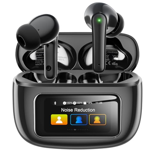 Kopfhörer Kabellos Bluetooth 5.4, In Ear Kopfhörer Bluetooth mit Touchscreen & 5 EQ Modi, Bluetooth Kopfhörer ANC/ENC Noise Cancelling, 8H Spielzeit, IPX7 Wasserdicht Sport & Gaming Kopfhörer-Schwarz