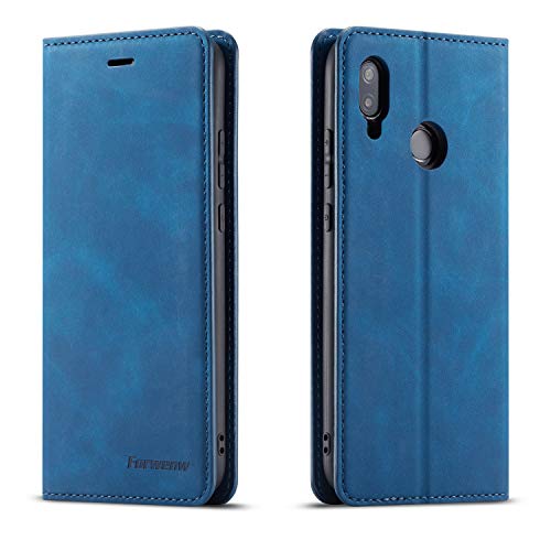 QLTYPRI Hülle für Huawei P20 Lite, Premium Dünne Ledertasche Handyhülle mit Kartenfach Ständer Flip Schutzhülle Kompatibel mit Huawei P20 Lite - Blau