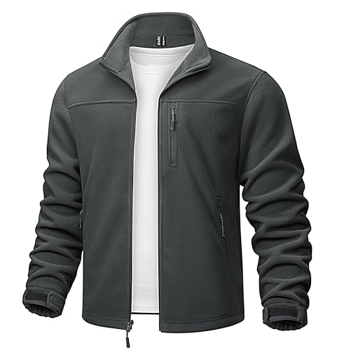 TACVASEN Herren Fürhlingsjacke Sport Fleecejacke Outdoor Warme Übergangsjacke (3XL, Dunkelgrau)
