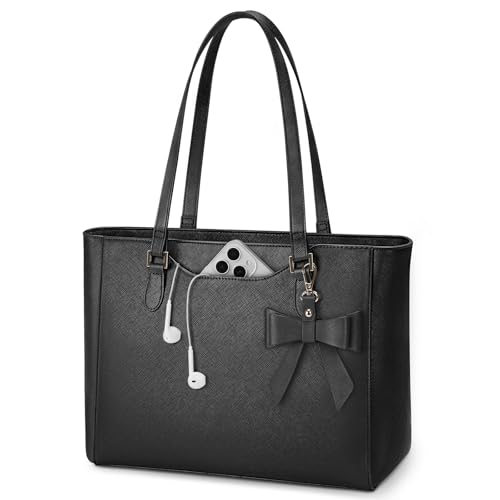 KTMOUW Handtasche Damen Groß Shopper Tasche Damen Wasserdichte Leder Tote Bag Arbeitstasche Schultertaschen Umhängetasche Henkeltasche für Business Büro Schule Schwarz