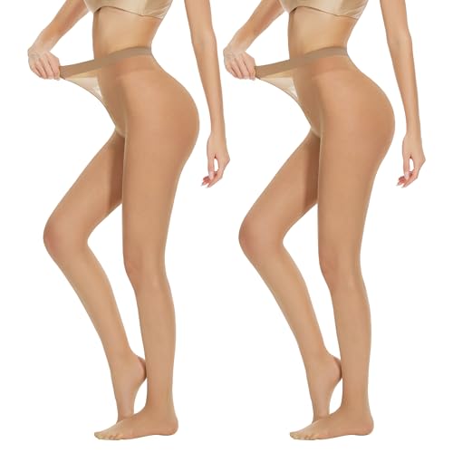 AKKQHH Strumpfhosen Damen Transparent 20 DEN Feinstrumpfhose High Waist Reißfest Seidenstrumpfhose Komfortbund Seidig Stützstrumpfhose Druckfreier 2er Pack