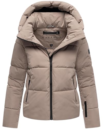 Navahoo Damen Winterjacke warme Steppjacke mit abnehmbarer Kapuze Frostherz XIV Taupe Grey Gr. XL