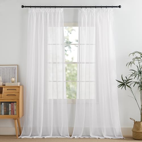 PONY DANCE Stores Gardinen mit Kräuselband für Schienensystem 2er Set H 245 x B 140 cm Gardine Weiß Transparent Vorhänge Durchlässig Sheer Curtains