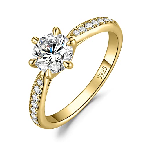 JewelryPalace Klassisch 6.5mm 1ct Rundschliff Moissanite Solitär Promise Ring Damen, Verlobungsring Damenring Ringe Silber 925 mit Stein für Frauen, Simulierte Diamant Jubiläum Eheringe Vergoldet 55
