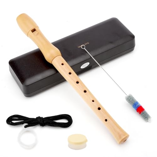 KQDRAVINE Blockflöte Holz Blockflöte Kinder, C-Sopran Flöte Kinder aus Ahorn mit Deutscher Griffweise & Box, 8-Loch Exquisit Holzblockflöte mit Wischerstab Korkfett für Erwachsene Anfänger