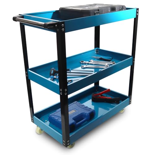 Bituxx Werkstattwagen 3-stufig, robuster Werkzeugwagen mit Rollen, Werkzeugablage für Garage & Werkstatt, mobiler Metallwagen, stabiler Werkzeugkarren mit Griff 3 Etagen Ebenen