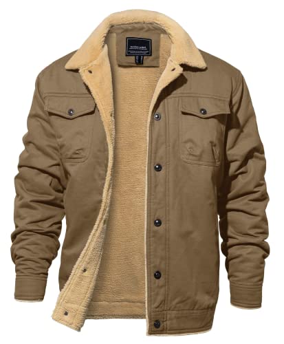 EKLENTSON Herren Winterjacke Militär Cargo Jacke Winter Fleecejacke Warme Freizeitjacke Winddichte Cargojacke mit Innentaschen, Khaki L