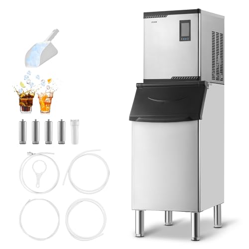 VEVOR gewerbliche Eismaschine, 136 kg/Tag Eisbereiter mit 136 kg Edelstahl-Vorratsbehälter, automatisch selbstreinigende Eismaschine mit Touchscreen für Bar Café Restaurant Geschäft Gewerbe