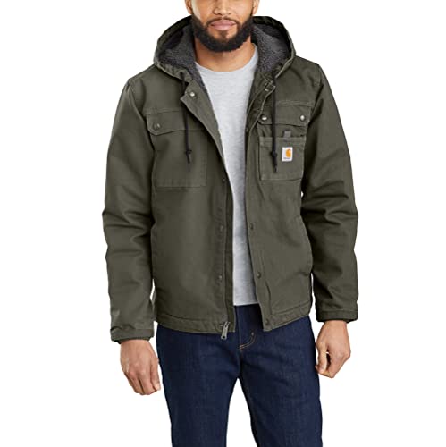 Carhartt, Herren, Lockere Arbeitsjacke aus ausgewaschenem Segelleinen mit Sherpa-Futter, Moos, L
