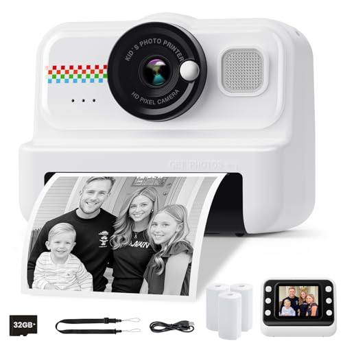 HiMont Kinderkamera Sofortbildkamera, 1080P Sofortbildkamera Kinder mit 32GB Karte & 3 Rollen Druckpapier, lustige Kinderspielzeug Geschenke für Jungen & Mädchen von 3-12 Jahren(Schwarz)