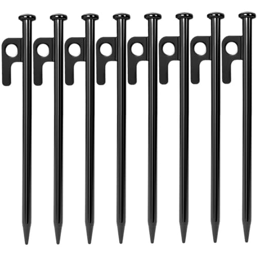 BOOSHMall 8X Zeltheringe, Sturmsicher Zelt Heringe Stahl Erdnägel mit Haken und Loch für Camping und Outdoor Wandern, 20cm