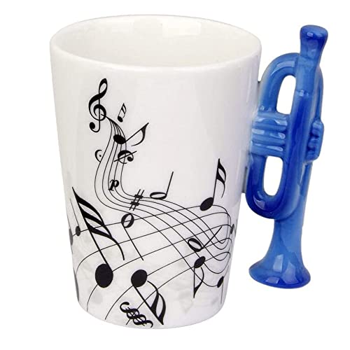 eKsdf Keramik Kaffeetasse Kaffeebecher Musiknoten Motiven Porzellan Tasse Keramiktasse mit Trompete Henkel Lustige Teetasse Getränke Tasse (Type-1(280ml))