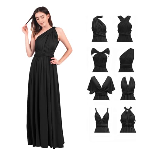 Abendkleid Lang Damen Elegant Sexy Rückenfreies Multiway Bandage Wickelkleid Festlich Hochzeitskleid Brautkleid Brautjungfernkleider Cocktailkleid Weihnachten Silvester Partykleid Ballkleid Schwarz M