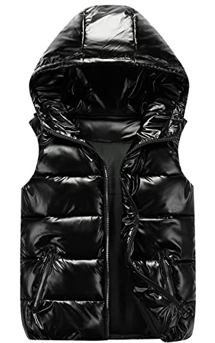 SEAUR Kinder Daunenweste Winter Kapuzenweste Jungen Mädchen Weste Outdoor Winddicht Leicht Pufferweste Schwarz - 110-120