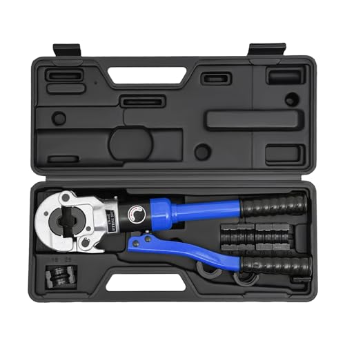 KANBCNG Profi Presszange V-Kontur 12-15-18-22-28 Set Presswerkzeug Hydraulische Presszange mit 360° Gedreht Crimpkopf Hydraulikpresszange 8 Ton Crimpzangen Rohrpresszange für Transport usw (Blau)