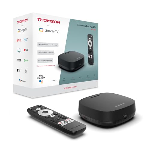 THOMSON Streaming Box Plus 270, Google TV, 4K UHD, Sprachsteuerung, Voice Control, Google Cast, Netflix, Disney Plus, Wi Fi, Mehrfachstecker Netzteil, 3 GB RAM, 32 GB Speicher