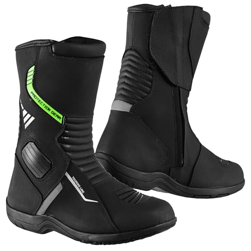 Motorradstiefel für Herren, wasserdicht, verstärkt und leicht, rutschfeste Gummisohle, Knöchel- und Fersenschutz, CE-reflektierende Details, Schwarz , 47 EU