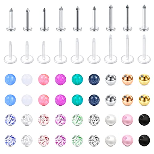 5 Paar (10 Stück) 16G Edelstahl Labret Monroe Lippenring Tragus Helix Ohr Stud Piercing Schmuck 6-14 mm, Edelstahl, Acryl, Kunststoff, Metall, Stahl