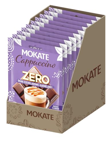MOKATE - Cappuccino ZERO Schokolade & Karamell - 10er Pack - 10x20g - Ohne Zuckerzusatz Instant-Cappuccino mit Vollmundigem Geschmack - Ohne Palmöl, Mit Stevia & Ballaststoffen Kaffeepulver