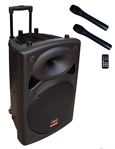 E-Lektron EL38-M MK-III 900W Mobile PA Sound Anlage Partybox Bluetooth Lautsprecher Groß Akku-MP3-USB-SD-FM inkl. 2 UHF Funkmikrofone und Fernbedienung Soundsystem - Mobile Musikbox MP3