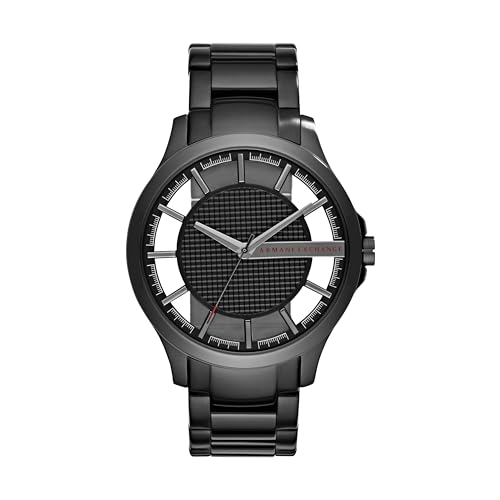 Armani Exchange Uhr für Herren , Dreizeigeruhrwerk, 46 mm schwarzes Edelstahlgehäuse mit Edelstahlarmband, AX2189