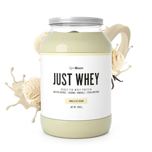Just Whey Protein Pulver – aus Weide-Kuhmilch, mit DigeZyme® für bessere Verdauung, Mehrkomponenten Eiweißpulver mit essentiellen Aminosäuren & BCAAs – GymBeam (2000 g, Vanilla)