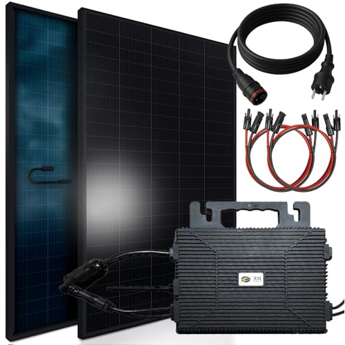 SUNNIVA 920W Balkonkraftwerk BIFAZIAL FULLBLACK komplett Steckdose ASTRO-E 800W Wechselrichter, PV Solaranlage, 2x 460W Glas-Glas Solarmodule, inkl. 5m Kabel, Bluetooth WIFI, Komplettset