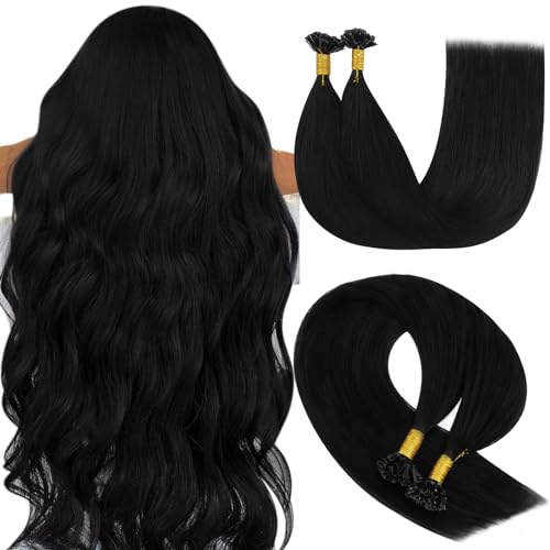 YoungSee 50g Extensions Echthaar Bondings Schwarz 45cm Bonding Extensions Echthaar Schwarz Naturlich Keratin Bondings Extensions-Echthaar Remy U Tip Extension Keratin Hot Fusion #1