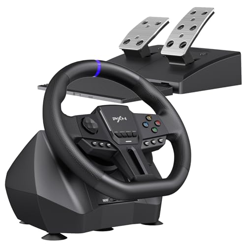PXN V900 Gen2 Lenkrad mit Pedalen, 270°/900° Racing Wheel mit Vibrations-Feedback, Hall-Effekt-Pedalen – Gaming Lenkrad für PC Windows, PS4, PS3, Xbox und Switch