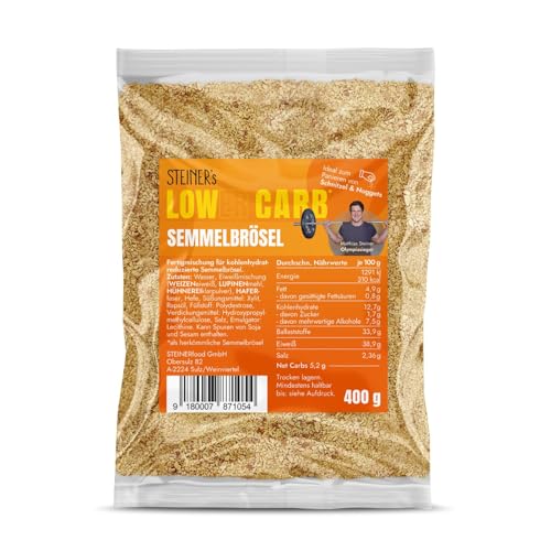 STEINER´s Low Carb High Protein Semmelbrösel | 83% weniger Kohlenhydrate & 38,9g Eiweiß pro 100g | Ballaststoffreich | Paniermehl Alternative für knusprige Panaden | 1x 400g