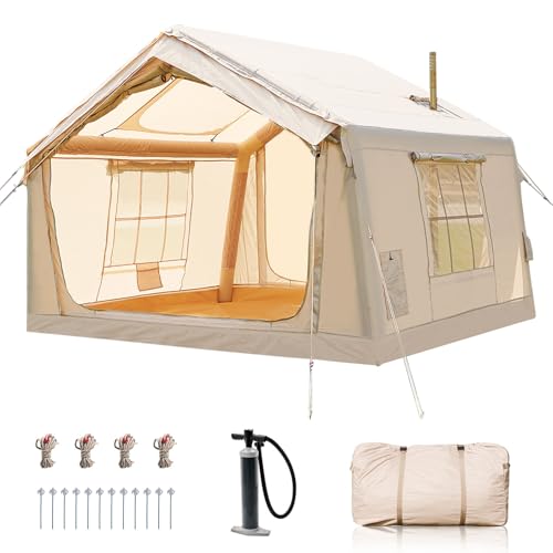 Ytaoeo Aufblasbares Zelt Outdoor Camping Zelt für 4-6 Personen mit Kaminöffnung Aufblasbares Campingzelt aus Wasserdichtem Oxford-Stoff Air Glamping Zelte für 4 Jahreszeiten Camping
