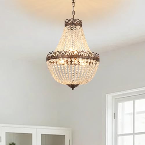 meibeileil Kronleuchter Kristall Vintage,E14 Lüster Chandelier mit Verstellbarer Kette 100cm,6-Licht Pendelleuchte Esstisch,Antik Schwarz-Gold Deckenlampe Hängend for Hängelampe Esstisch,60W,Ø46cm.