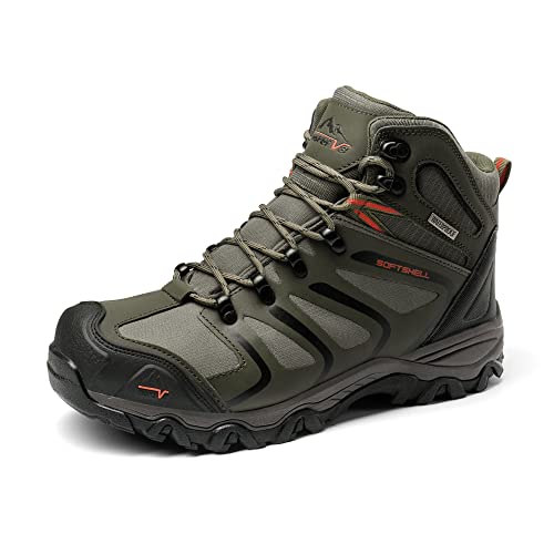NORTIV 8 Herren Outdoorschuhe Wanderstiefel Trekking Wanderschuhe Wasserdicht Mid Kletterschuhe Bergsteigen Hiking Boots Armadillo Serien,Size 46,Olive Schwarz Orange,160448_M-E