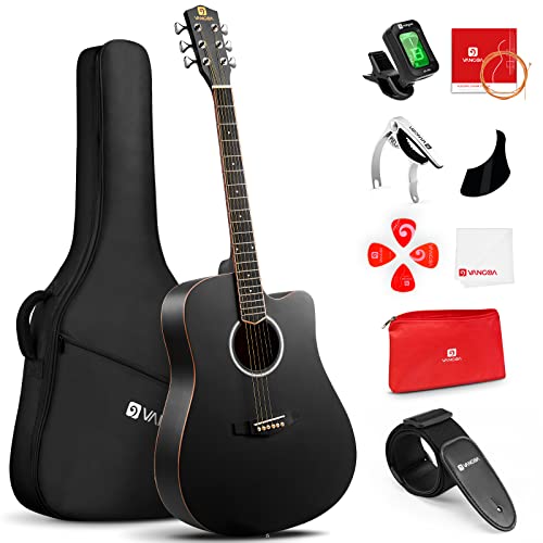 Vangoa 4/4 Akustik Gitarre Volle Größe Cutaway Westerngitarre 41 Zoll für Anfänger Erwachsene Akustikgitarre Set mit Anfänger Kits, Schwarz