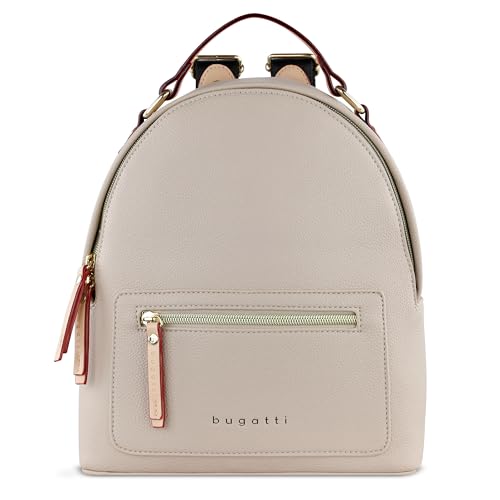 bugatti Ella Rucksack klein für Damen, modischer Tagesrucksack aus Kunstleder, beige