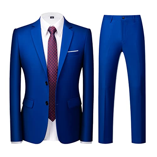 KUDORO Herren Anzüge Slim Fit 2-Teilig Zwei Knöpfe für Hochzeit Business Herrenanzug Sakko Hose(Blaues Juwel,S)