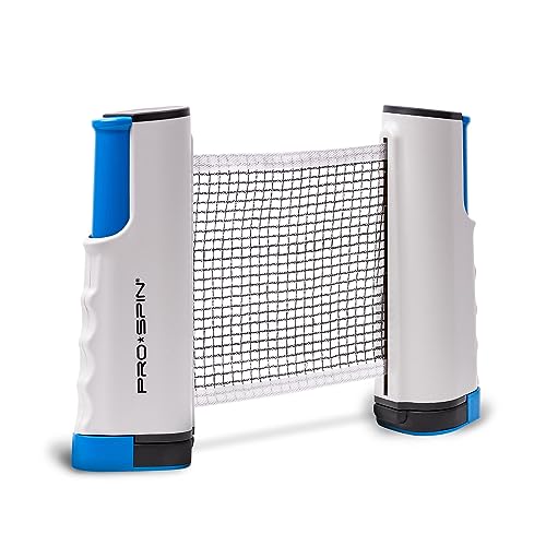 PRO-SPIN Tischtennisnetz - Ausziehbares Tragbares Tischtennisnetz Für Jeden Tisch (verstellbare Länge) – Spielen Sie Ping Pong überall hin (Blau)