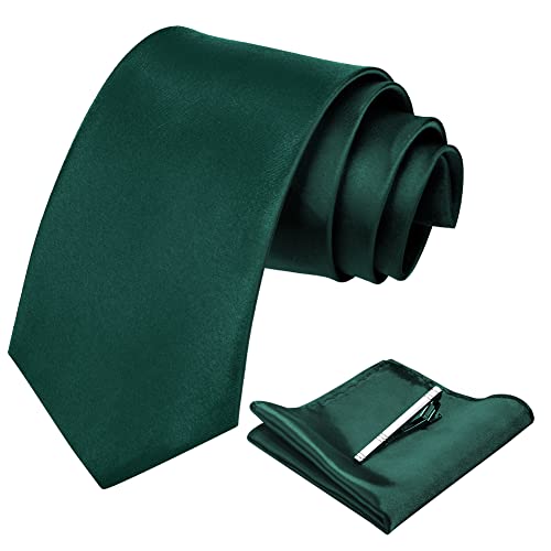 Aomig Herren Krawatten, 3-teiliges Set Krawatten Set mit Einstecktuch krawattenklammer, Schmale Krawatte 8 cm für Männer, Elegant Hochzeit Krawatte für Büro oder Festliche Veranstaltunge (Grün)
