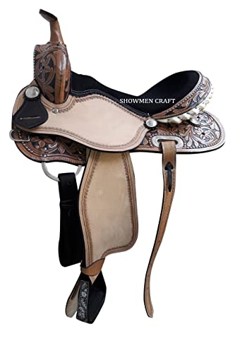 SHOWMEN CRAFT Westernsattel Barrel Racing Style Sattel mit neutralem Leder mit Halfter und Brustkragen (17 Zoll)