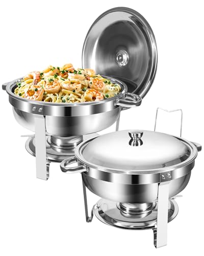 WENMILY Chafing Dish Buffet Set Rund 5L[Robust und hochwertig],Edelstahl Speisenwärmer Warmhaltebehälter &buffetwärmer[Rollrand-Design],Speisenwärmer für Catering Buffet und Party