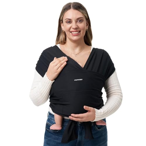 Momcozy Elastisches Tragetuch Baby Neugeborene ab Geburt | Ring Sling Babytragetuch für 3.6-15 kg | Atmungsaktiv & Ergonomisch | OEKO-TEX 100 Zertifiziert,Schwarz