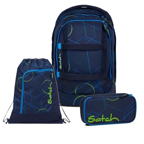 Satch Pack Schulrucksack Set 3tlg. inkl. Schlamperbox und Sportbeutel (Blue Tech)