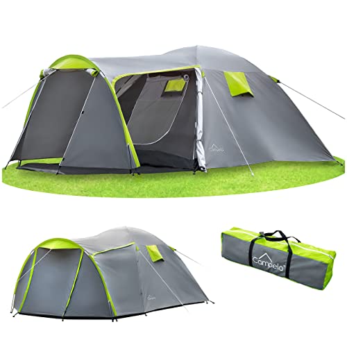 Campela 3 4 Personen Zelt wasserdicht 3000mm mit Vorzelt & Moskitonetz – Campingzelt Familienzelt für Outdoor, Festival, Wandern, Urlaub – schnelles Aufbau Tunnelzelt mit Belüftung
