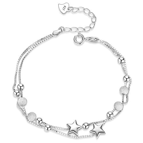 SENLINLU Armbänder für Frauen Armband Silber 925 Damen Stern Perle Armbänder Freundschaftsarmband Verstellbare