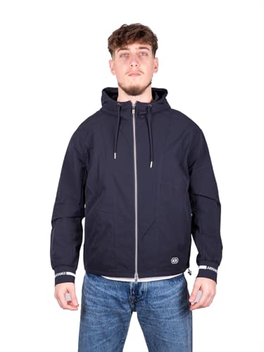 Armani Exchange Men's Long Sleeve, Printed Logo Cuffs, Hooded,Blouson Jacket,Deep Navy