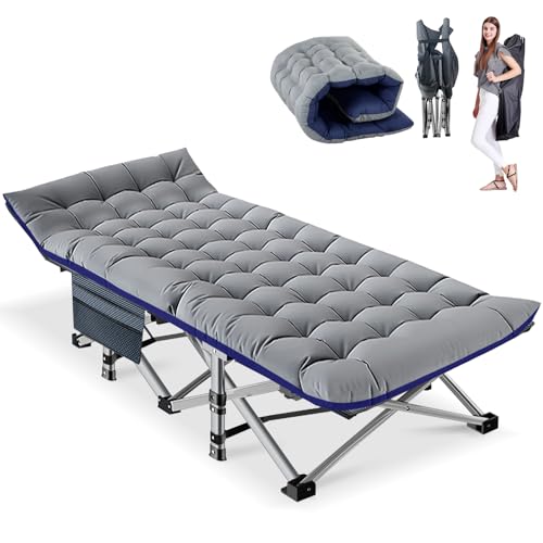 Obqer Klappbares Campingbett mit Matratze und Seitentaschen, 200KG Belastbarkeit Klappbett Gästebett, Stahlrahmen und Oxford Tuch Feldbett Klappbar, 190 x 71 x 36 cm, Geeignet für Garten Büro Camping