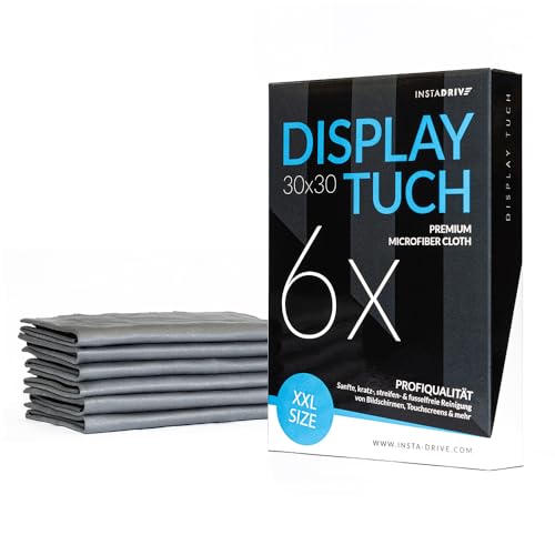INSTADRIVE XXL Displaytücher 30x30cm – Bildschirm, Display und Touchscreen Reinigungstücher aus Mikrofaser für professionelle Reinigung von Autoinnenraum, Smartphones und empfindlichen Oberflächen