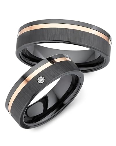 123traumringe Eheringe in Titan, Keramik & Roségold I Partnerringe mit Zirkonia & Etui I Gravierbare Eheringe mit Ringgröße 50-70 mm I Edle Verlobungsringe in 6 mm Breite & 2 mm Stärke I S63