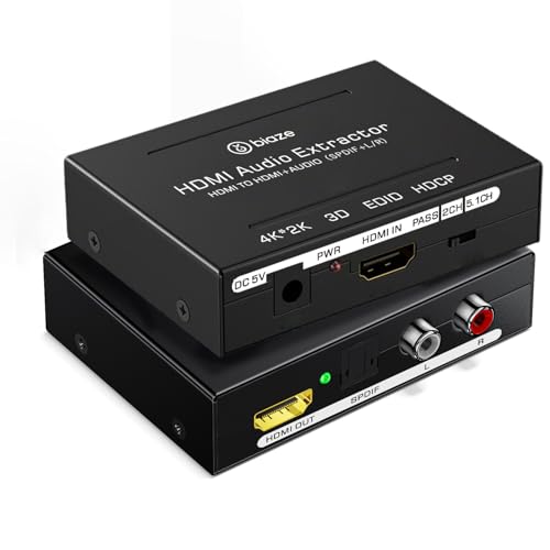 Biaze ZH93 4K HDMI-Audio-Extractor-Konverter, HDMI Audio Video Splitter Adapter + optischer Toslink SPDIF-Digital Audio + L/R Stereo Analog, Kompatibel mit Fire Stick, Blu-Ray-Player, TV-Box