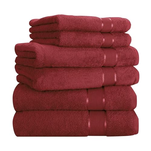 Mixibaby Handtuch 6er Set 2X Duschtuch 2X Handtuch 2X Gästetuch 100% Baumwolle Frottee, Farbe:Weinrot